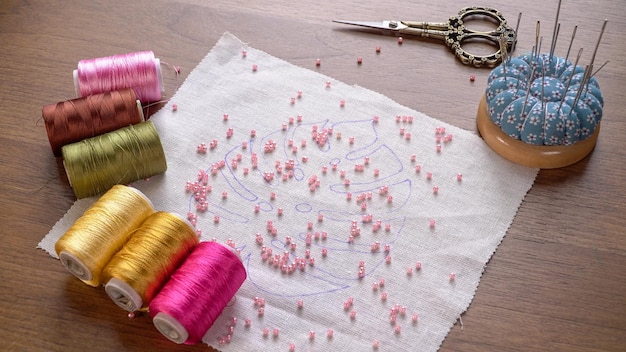 Zestaw haftu z muliną i wzorem